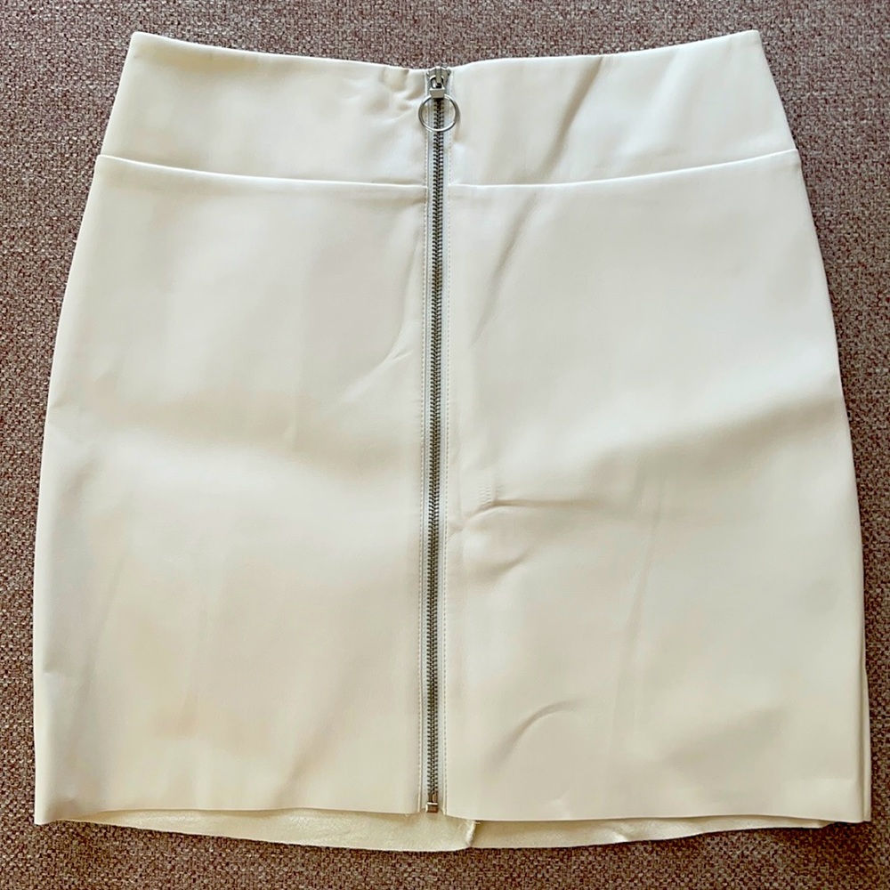 High waisted zip front White mini Leather Skirt